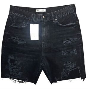 Zara Black Distressed Jean Shorts